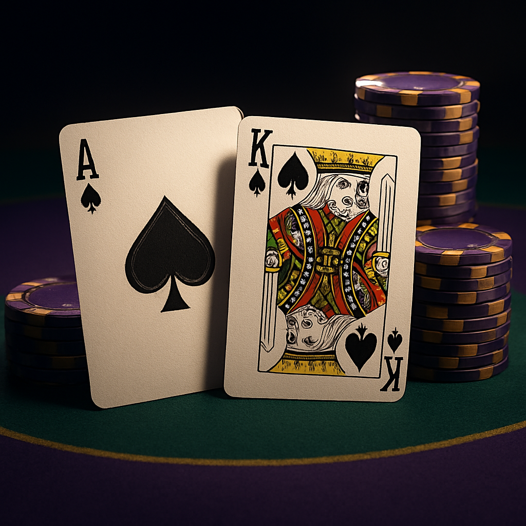 Cartas de blackjack con fichas de casino